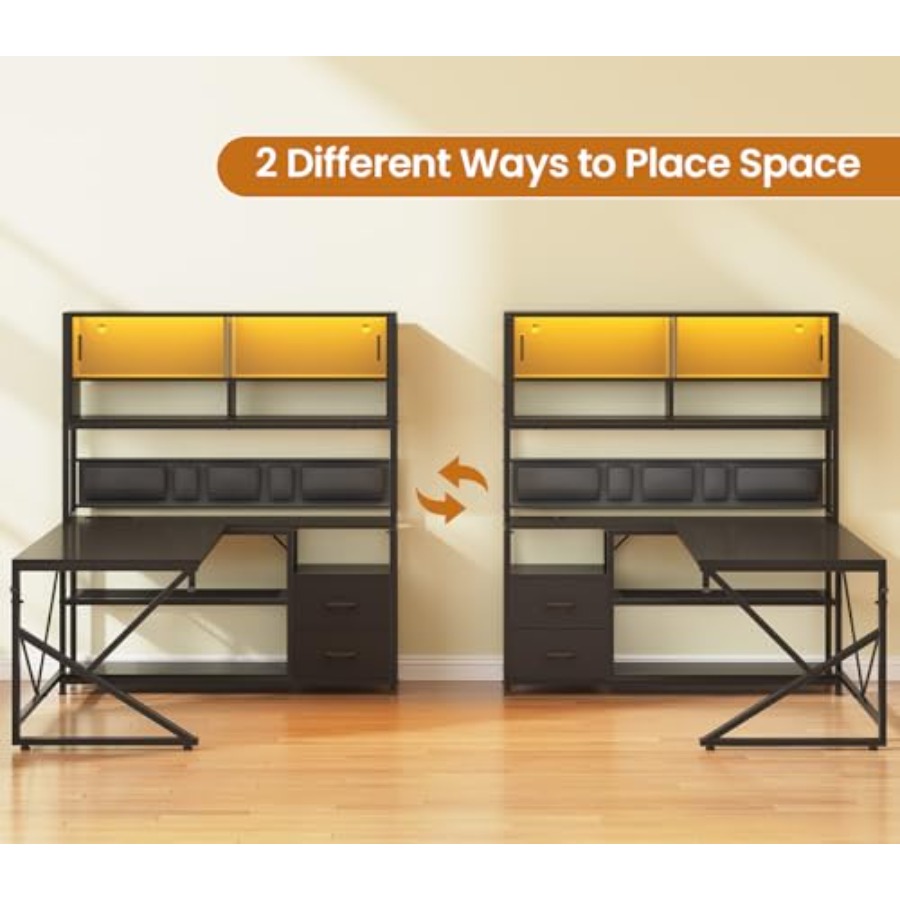 L字型のゲーミングデスク。収納棚付き、引き出し2つ、ゲーミン - Desk Setup L Shaped のレビューと価格